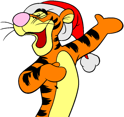 Tygrysek w czapce Mikołaja śpiewa piękne kolędy